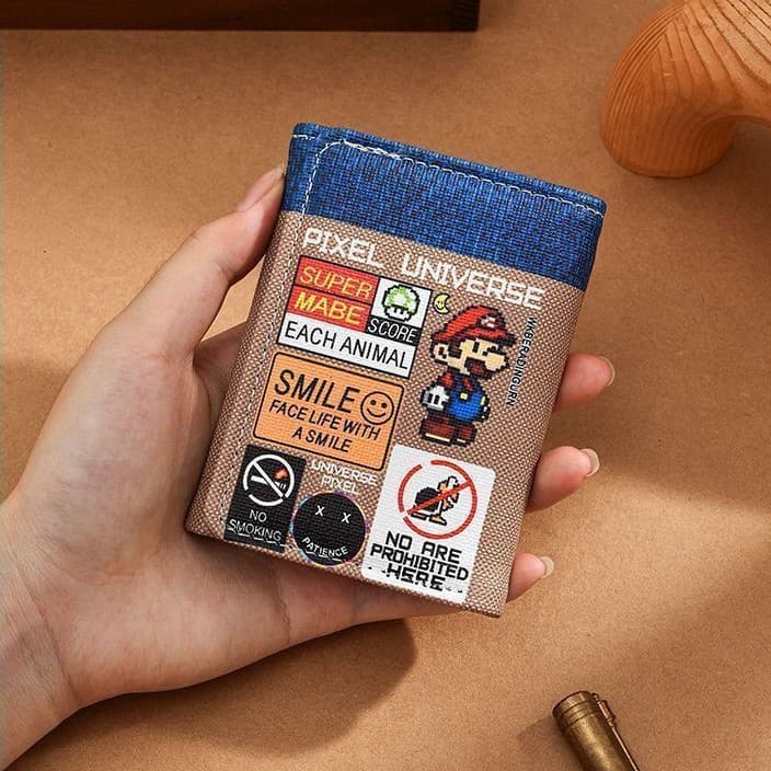 Super Mario Wallet Men's Two-in-One Zero Wallet Tri-fold Denim Durable Trendy for College Students