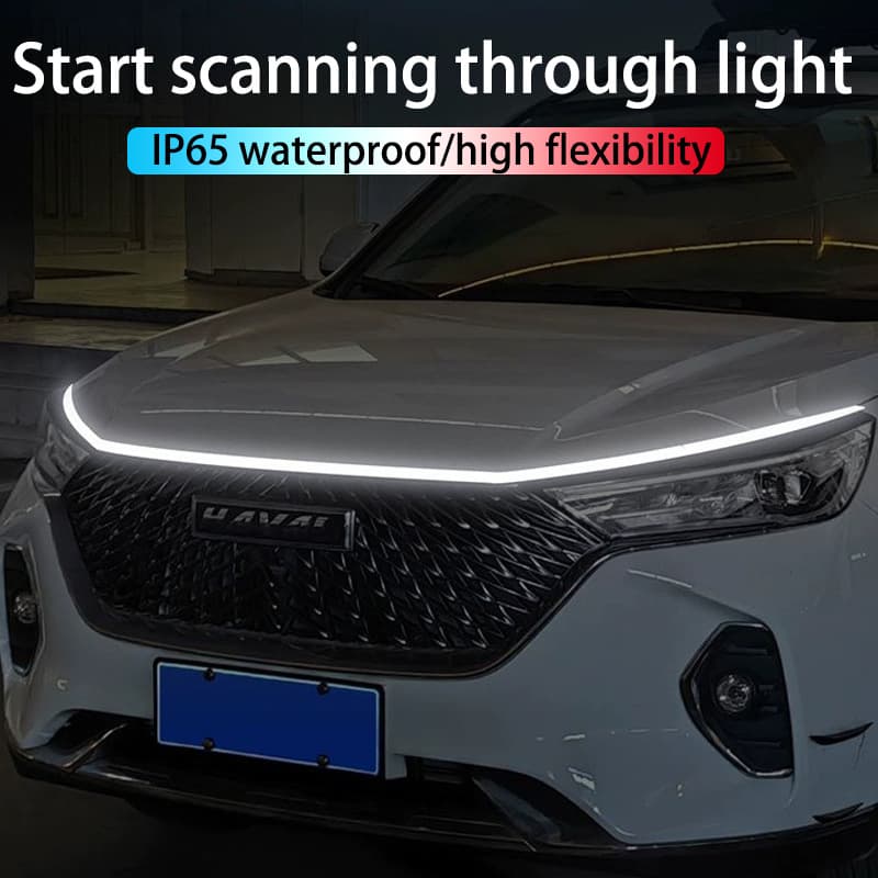 Auxiliary light car hood light start scan through daytime running light hood decorative light center grid clearance