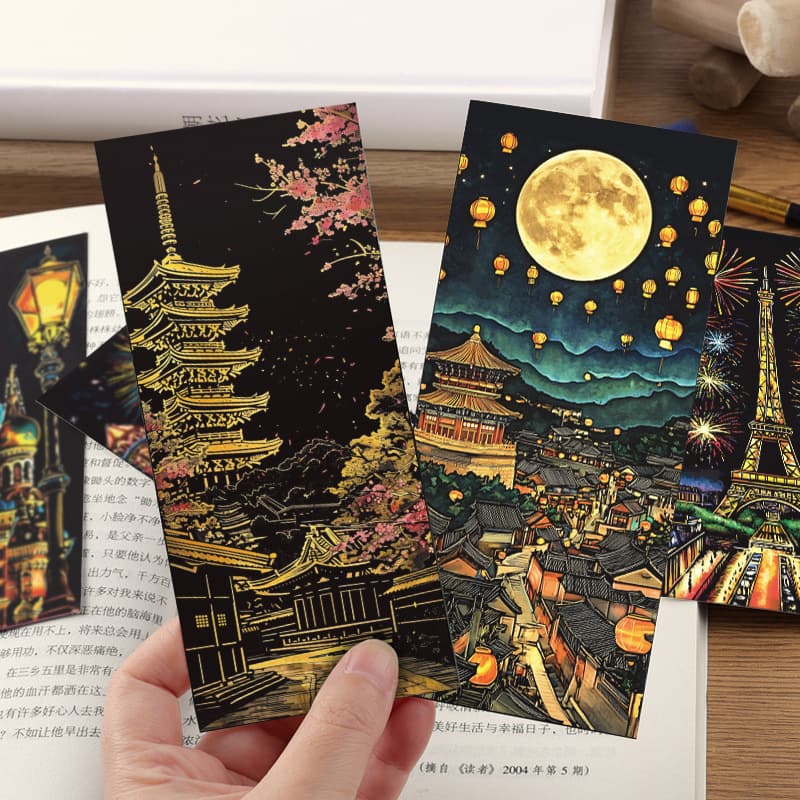Children's Creative Scratch Art Paper Sticky Notes Bookmarks Colorful City Night Scene DIY Stress Relief Toy for Adults Wholesale