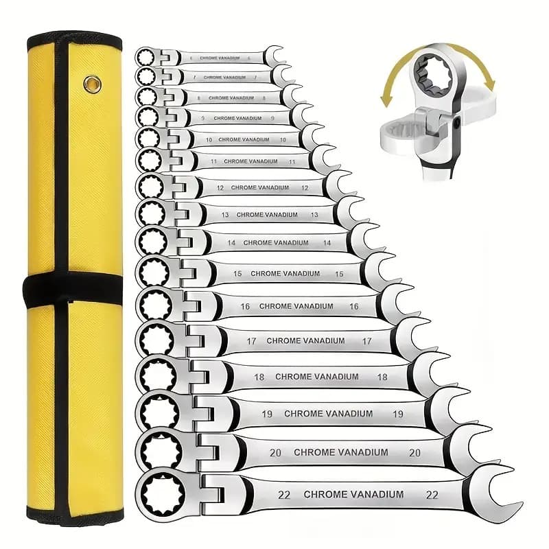 Cloth bag 16PC ratchet wrench 72-tooth set swivel head multi-specification dual-purpose swivel canvas hanging bag auto repair tools
