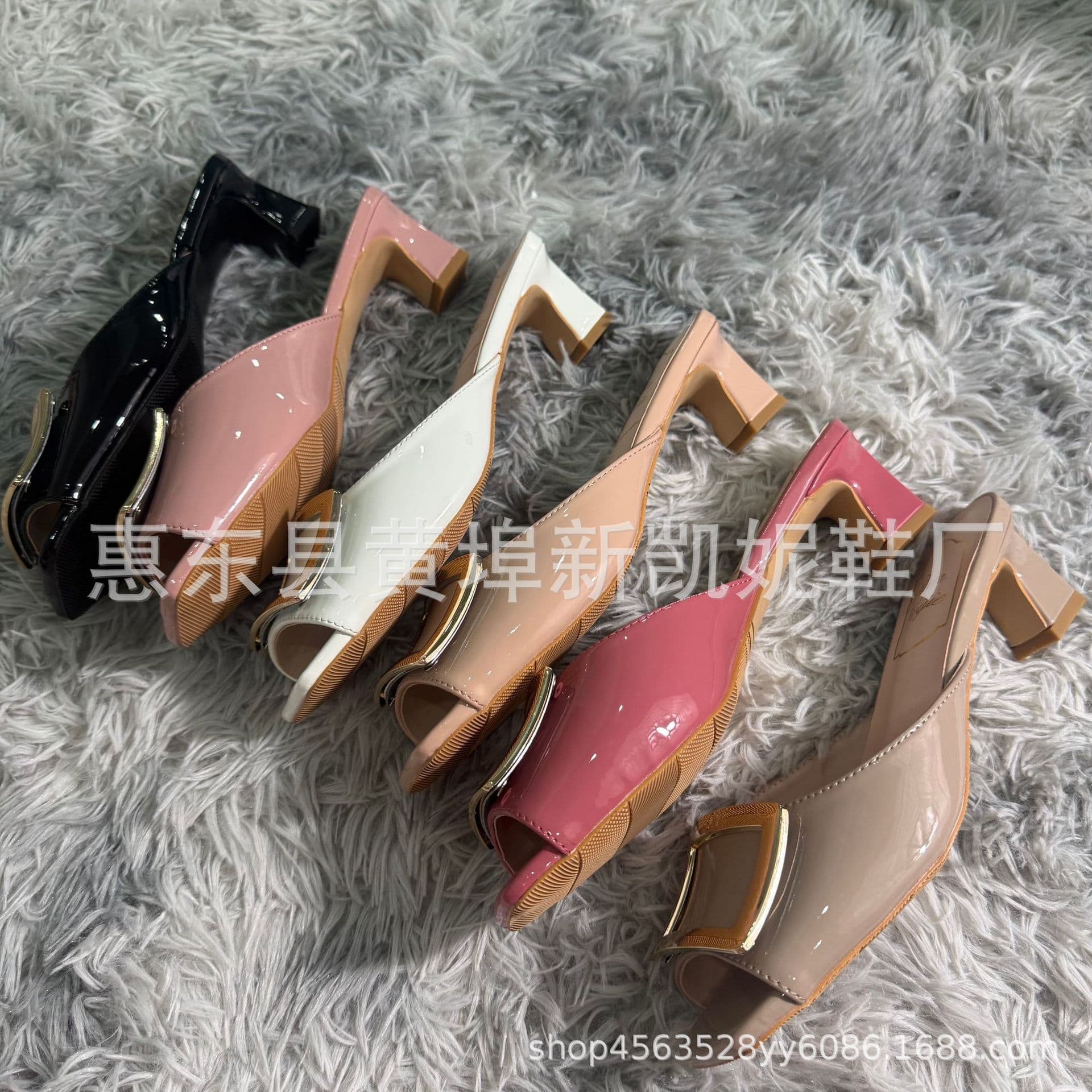 Factory Direct Square Buckle Slippers for Women, Fashionable Casual Mules, Ins Style Open-Toe Half Slippers, One-Strap Slides