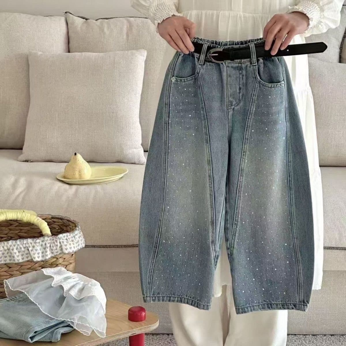 Kids' Jeans Spring and Autumn Long Pants New Style Loose Fit Trendy Streetwear Pants for Children