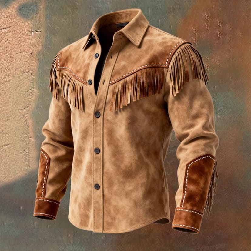 Cross-border spot design brown tassel windbreaker jacket foreign trade spring and autumn style retro western style men's windbreaker