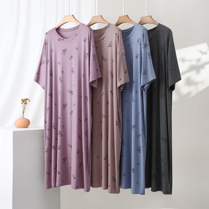 New Modal Pajamas for Women, Summer Thin Style, Sweet Short-Sleeved Mid-Length Nightgown, Plus Size Home Wear