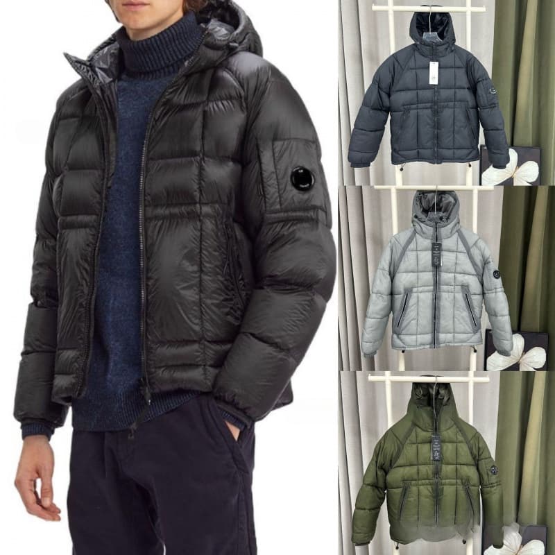 CP Overseas Exclusive Quilted Cotton Jacket Men Plaid Stitching Badge Lens American Style Puffer Hooded Ins Outdoor MG821