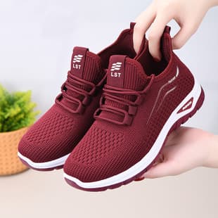 Women's Summer New Style Cross-Border Sneakers Wholesale Flyknit Breathable Casual Shoes Versatile Mesh Comfortable Mother Shoes