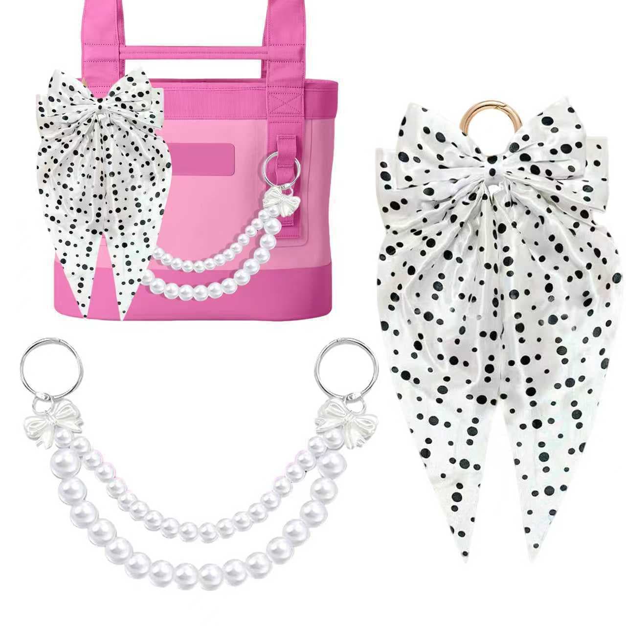 Silk Bow Tote Bag Decorative Chain Bag Strap Cross-border Set Bag Pendant Charm Hot Sale Leopard Print Pearl