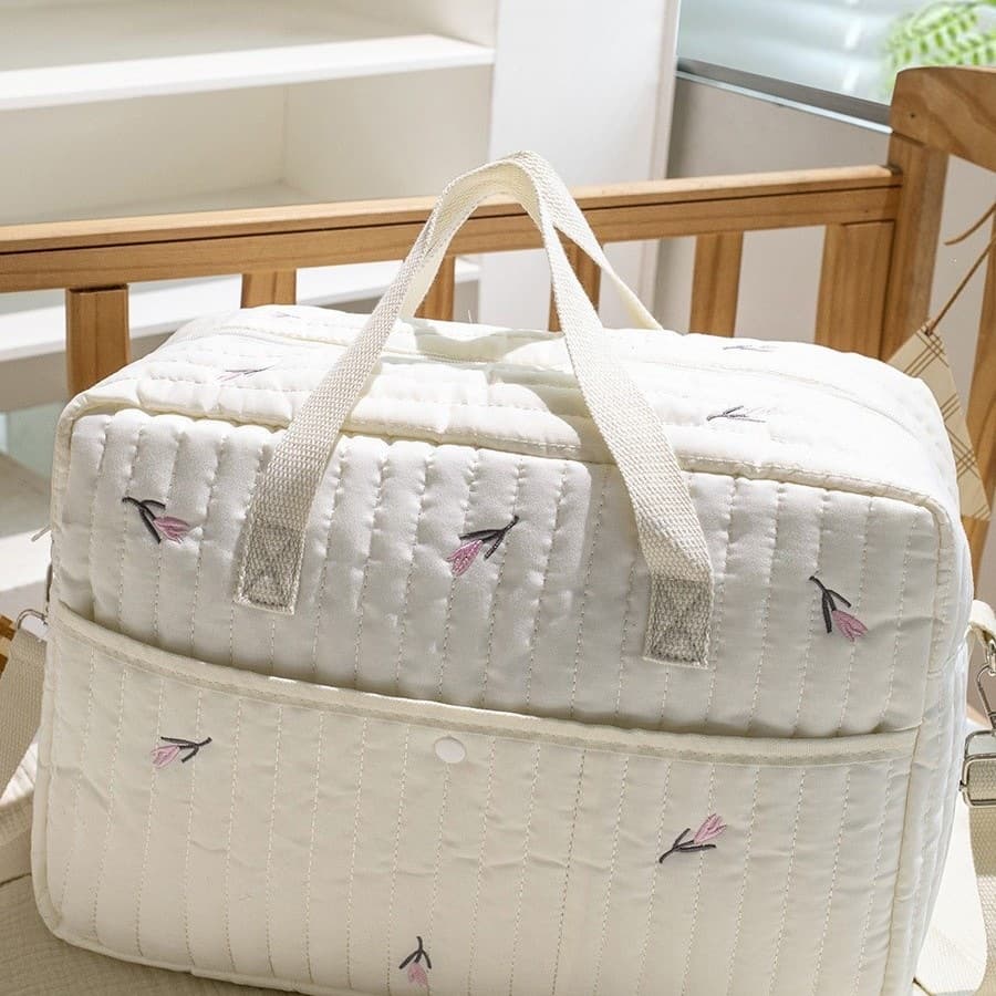 INS Style Japanese & Korean Pure Cotton Large Capacity Mom Bear Embroidery Tote Bag, Simple Handbag for Outings