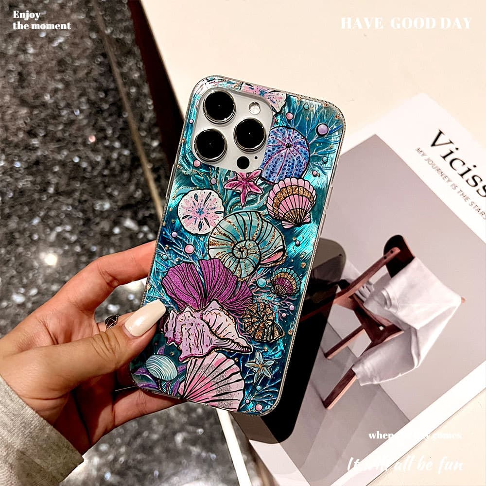 Shimmering Shell Case for iPhone 17 Pro Max, Feather Flow Apple 17 Fashion Shockproof Protective Cover 15