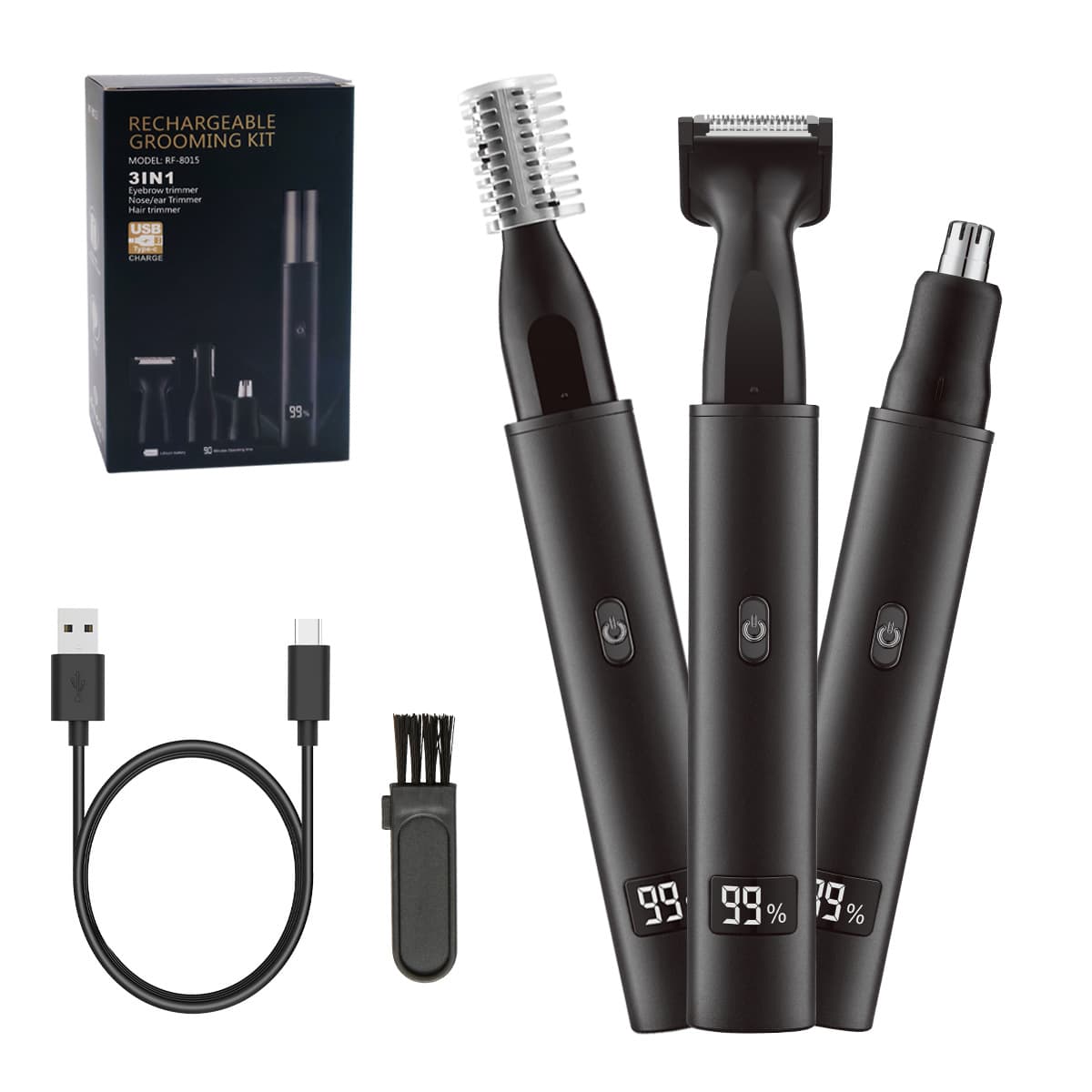 Cross-Border New Electric Nose Hair Trimmer 3-in-1 Multifunctional USB Charging Men's Grooming Kit Type-C