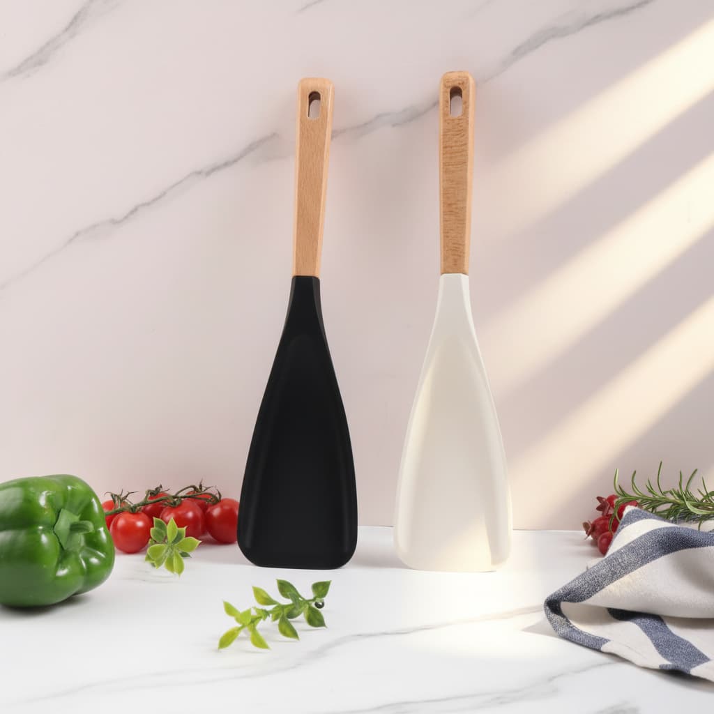 Food-Grade Silicone Spatula with Wooden Handle, Salad Spatula, Non-Stick Silicone Spatula, High-Temperature Resistant Cooking Spatula, Rice Spoon, Ice Spatula