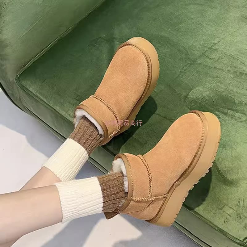 Thick Sole Snow Boots Women 2025 Winter New Zhou Dongyu Same Style Fur Height Increase Short Tube Extra Thick Fleece Cotton Shoes