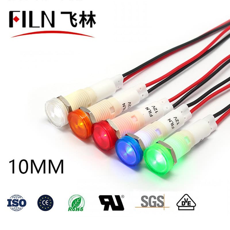 10mm Flat Head Wired Indicator LED Plastic Signal Light 12V/220V Waterproof and Dustproof (FL1P-10NW-5)