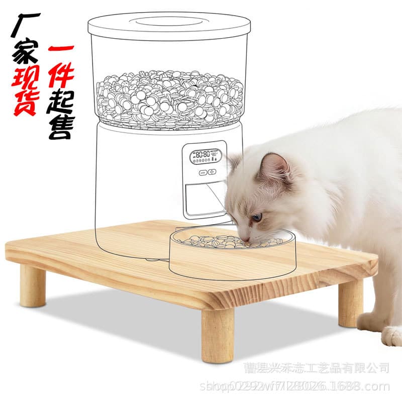In Stock Wooden Cat Feeder Stand, Home Solid Wood Automatic Feeder Base, Solid Wood Feeder Bracket