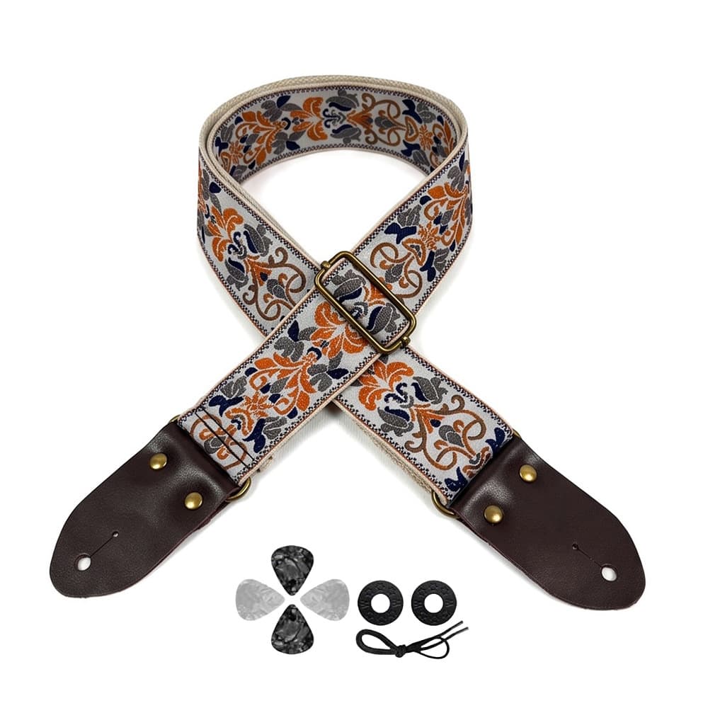 Cross-border Cowhide Head Thickened Embroidered Guitar Strap Folk Electric Guitar UK Personalized Acoustic Guitar Shoulder Strap Crossbody Universal