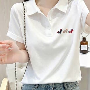 White Button Shoulder Cotton Short Sleeve T-Shirt for Women, Summer New Fashionable Stylish Niche Polo Collar Top, Ins Style