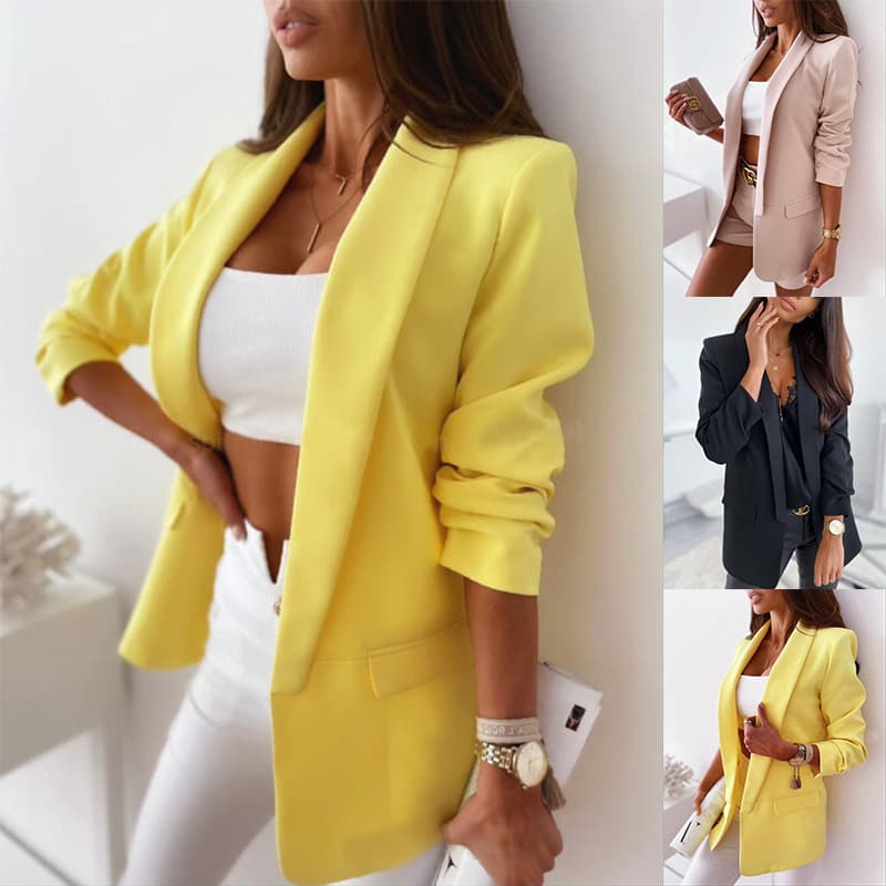 2025 Independent Site Autumn European and American Cross-border New Solid Color Long-sleeved Blazer Women's Jacket