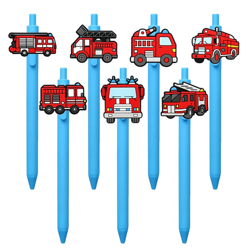 Cartoon Fire Truck Press Ballpoint Pen PVC Soft Sticker Gel Pen DIY Student Stationery Ballpoint Pen Accessories