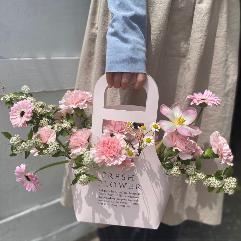 Handheld Floral Bouquet Packaging Box Brown Kraft Paper Fresh Flower Arrangement Bag Large Size Pink White Black Small Size