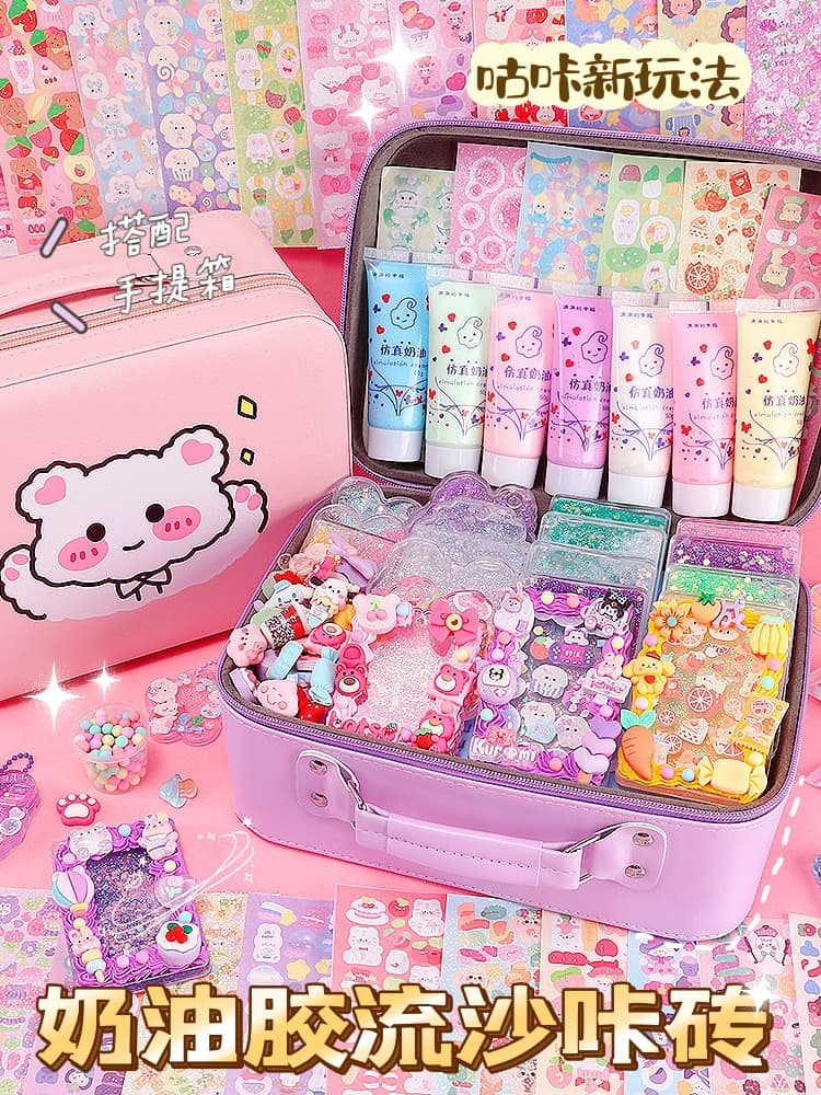 Cream Glue Guka Set, Shimmer Guka Brick Stickers, Cute Girl Figurine, Deluxe Edition, Energetic Guka Disk Card