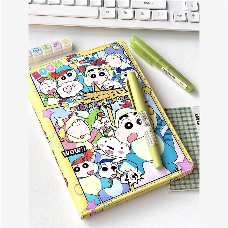 Cute Crayon Shin-chan dinosaur diary leather A5 notebook, high-value colored page student journal