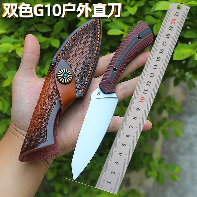 High Hardness Dual Color D2 Steel Creative Straight Knife with Cowhide Sheath Survival Gift Knife Free Wolf Brand MA05532