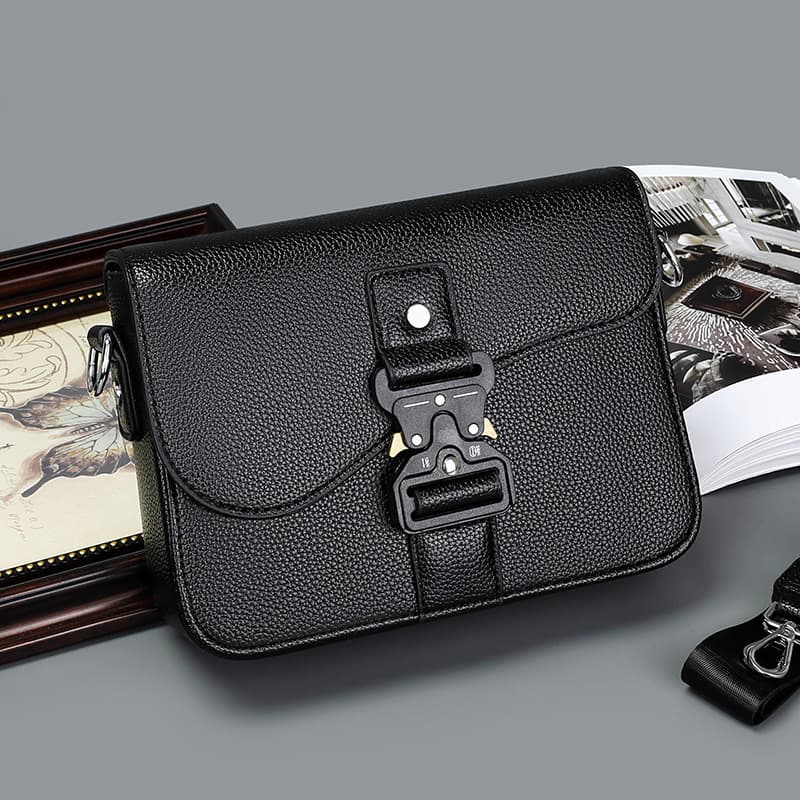 Cross-border Premium Black Crossbody Bag Men Wholesale New Messenger Bag Flap Bag European and American Casual Versatile One-Shoulder Bag Men