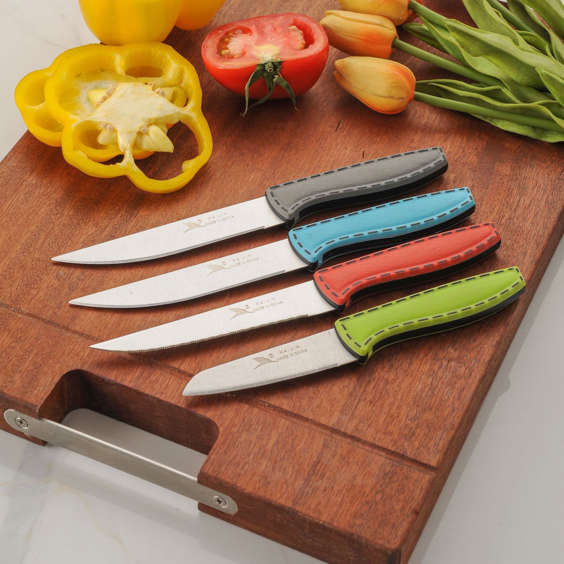 Foreign trade kitchen stainless steel black core small leather pattern Western steak knife chef multi-purpose knife peel knife card bag box