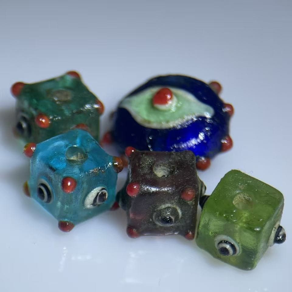 Nepalese Handmade Antique Glazed Square Beads, Vintage Multicolor Dragonfly Eye Beads, Loose Beads for Bracelet Necklace DIY Accessories