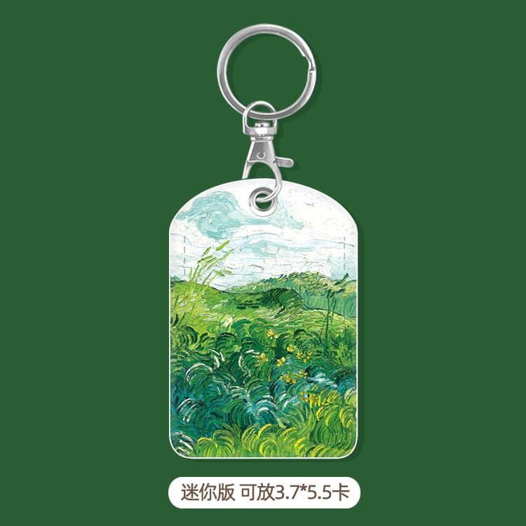 Access Card Holder Small Rectangle Elevator Card Protector RFID Card Mini Keychain Pendant Trendy Oil Painting Bestseller