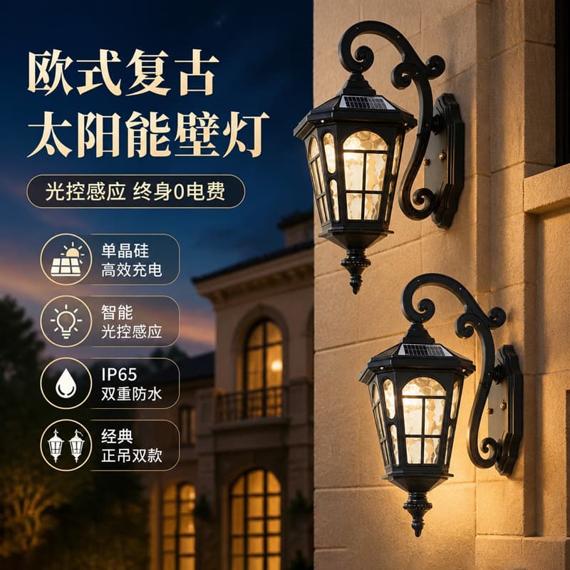 Solar outdoor wall lamp garden exterior wall lamp courtyard terrace wall lamp European style villa waterproof balcony wall lamp