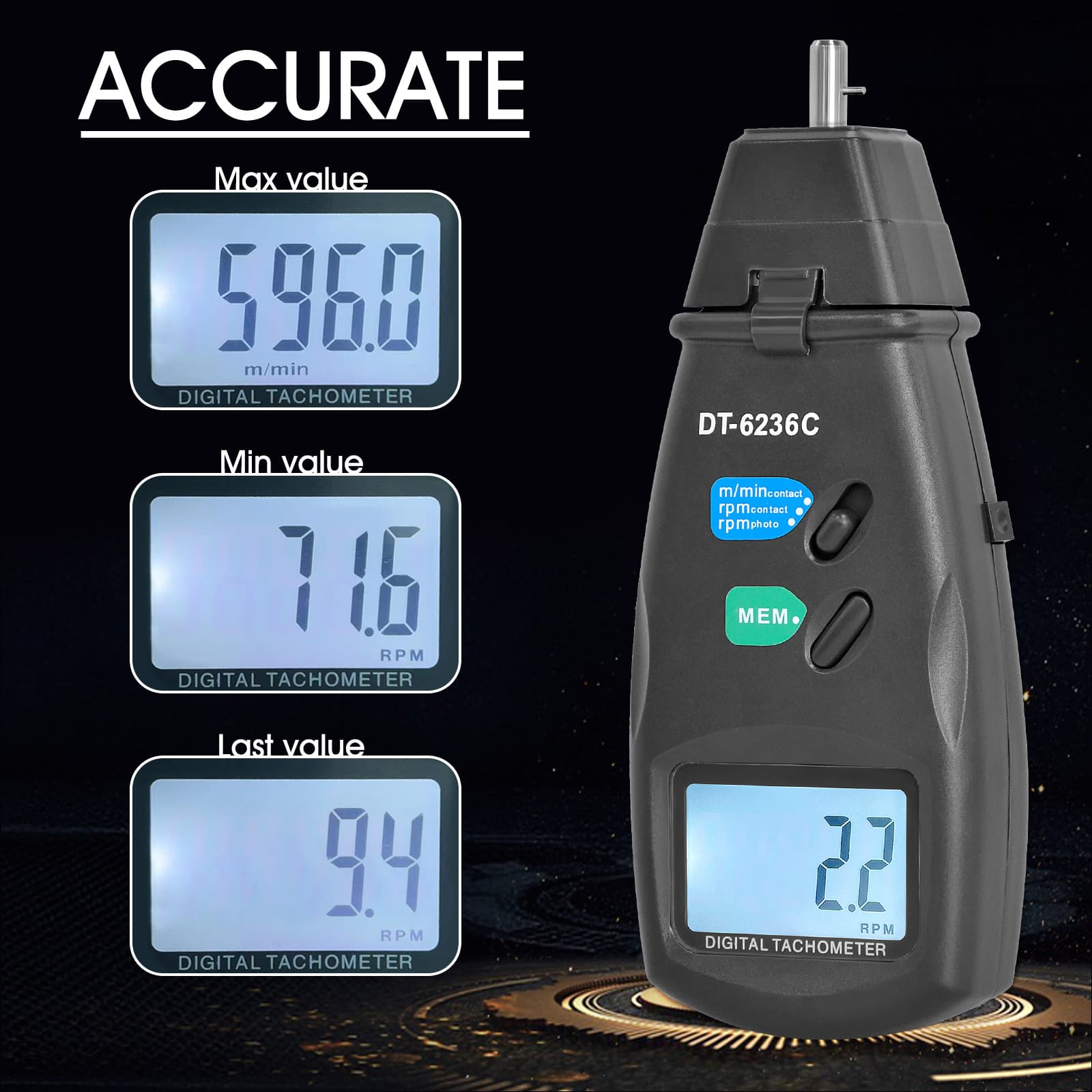 Cross-border Tachometer High Precision Contact Tachometer Laser Motor Speed Tester Dual-Use Speedometer