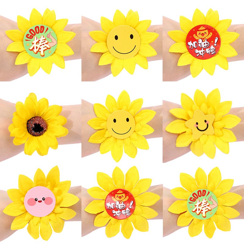 Children's Dance Performance Wrist Flowers with Smiling Sunflowers, Kindergarten Sports Day Props