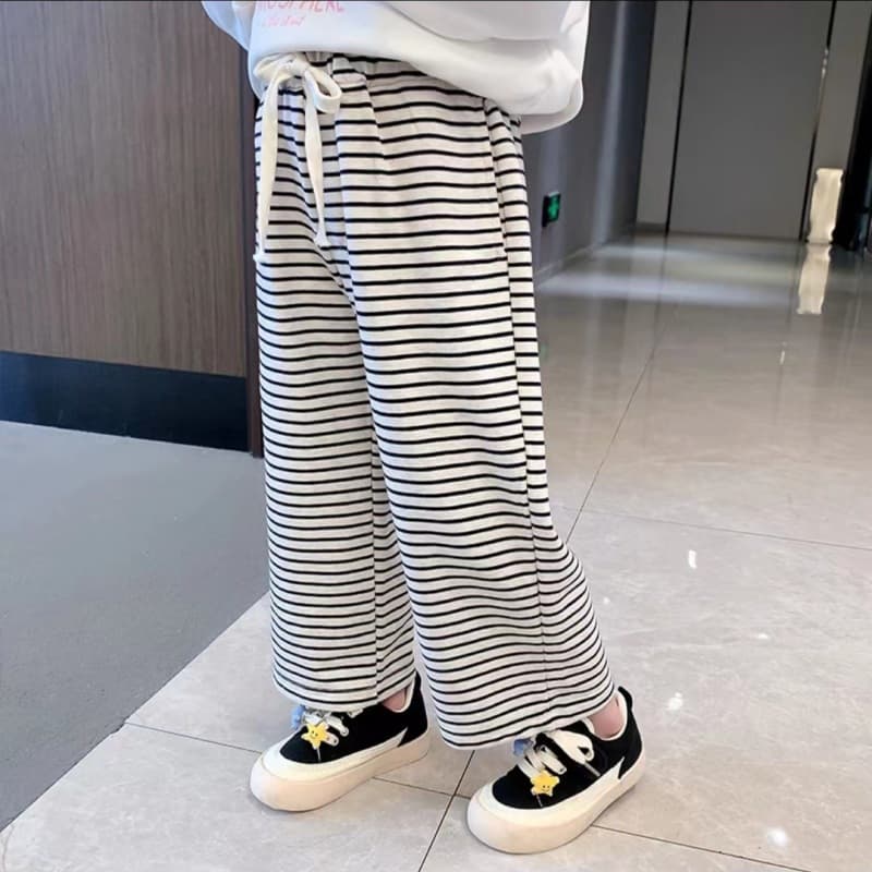 Custom Girls' Straight Wide-Leg Pants Summer Korean Style Black and White Striped Sun Protection Pants Children's Loose Breathable Mosquito-Proof