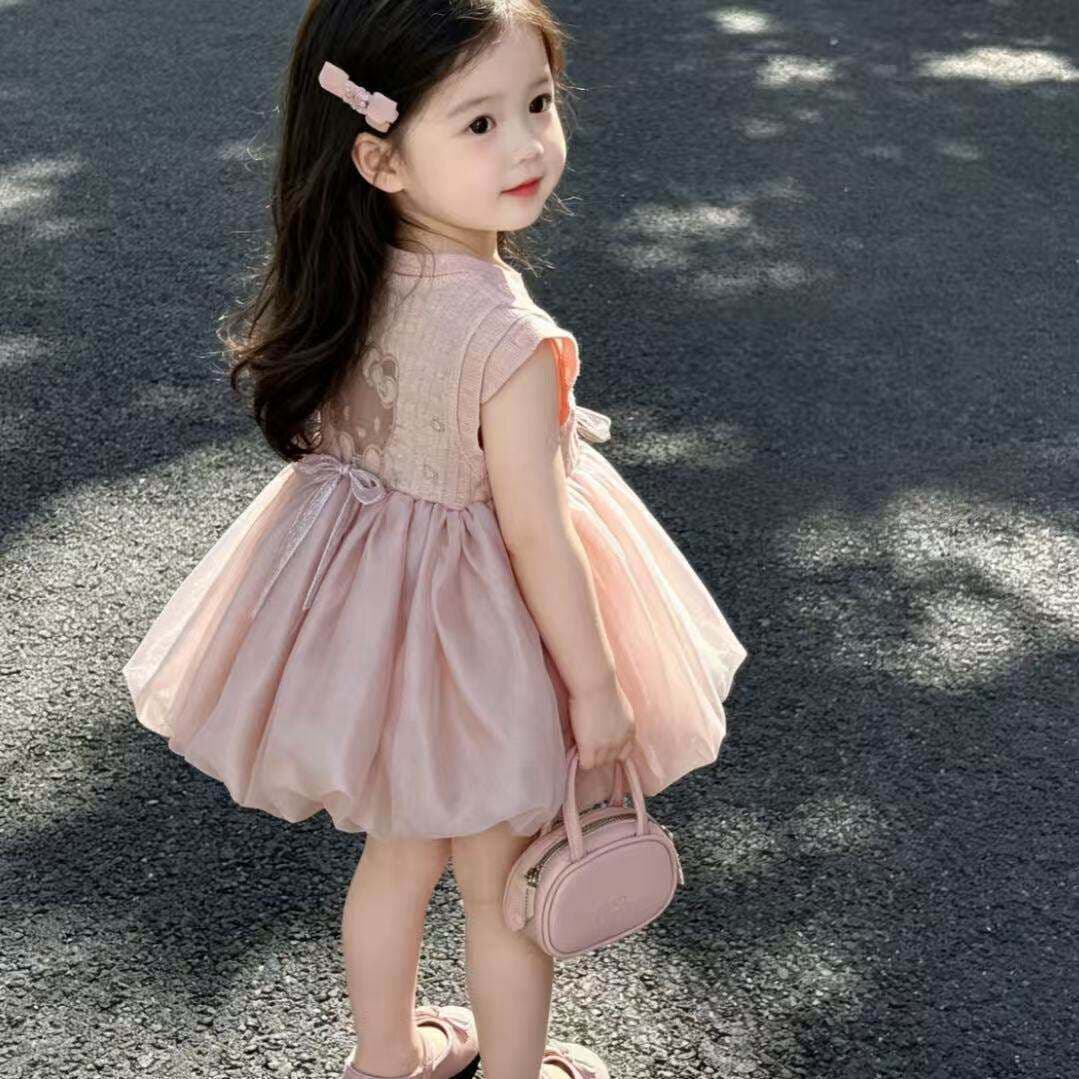 Baby Girl Hello Kitty Pink Dress Summer Infant Breathable Mesh Skirt Daily Wear Soft Princess Dress