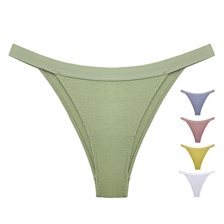 Drop Shipping! 1054V European and American Lycra Fine Ribbed Cotton Sexy V-String Women's Comfortable Half-Cover Hip Cross-Border Underwear