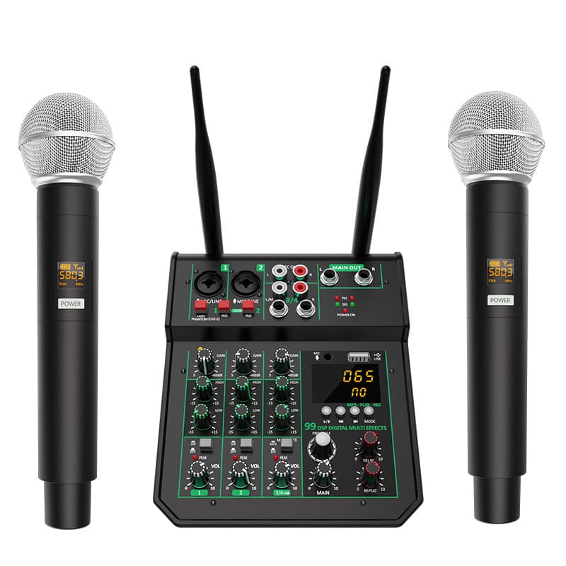 Factory Direct 4-Channel Mixer with Effects for Band Recording & Live Performance, with Microphone, MP3, Professional DSP Audio Mixer