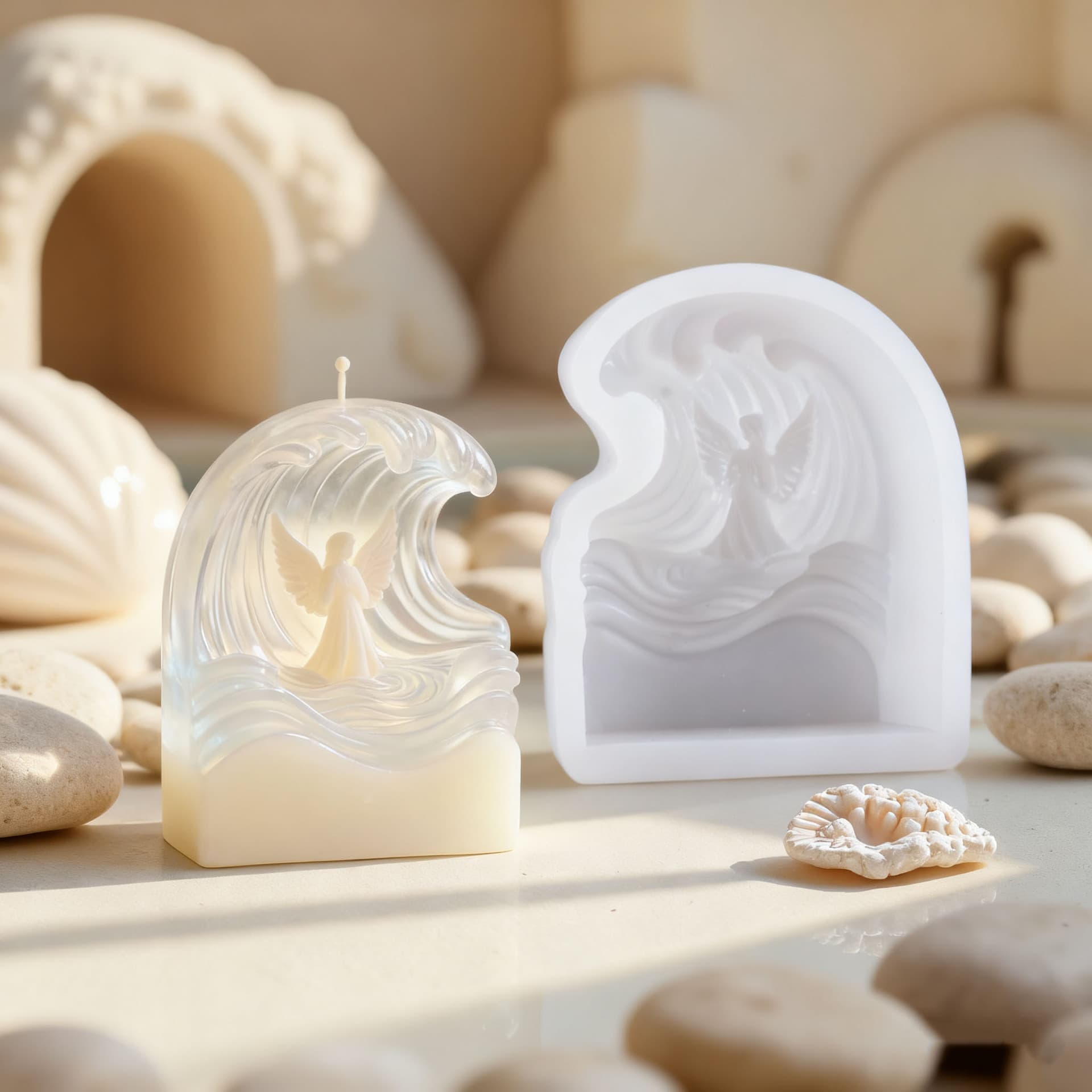 C2424 Wave Angel Aromatherapy Candle Silicone Mold DIY Angel Shape 3D Fondant Cake Mousse Mold