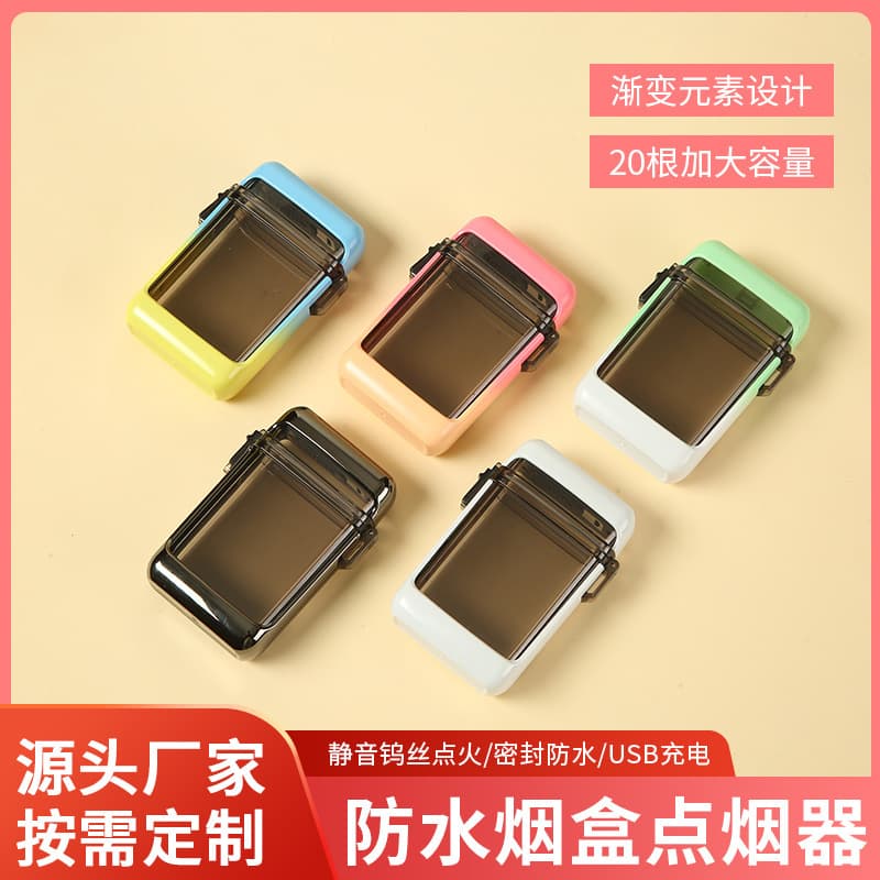 TikTok Hot Selling Transparent Cigarette Case Moisture-Proof Plastic Cigarette Box Waterproof Case for 20 Regular Cigarettes with Lighter