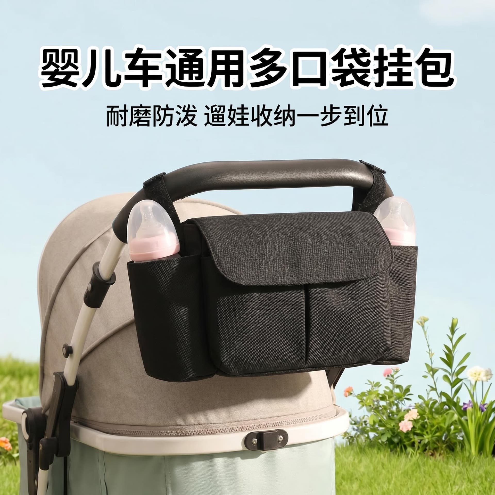 Cross-border new mommy bag, stroller bag, bottle bag, large capacity, multi-functional partitioned water-proof mother and baby bag
