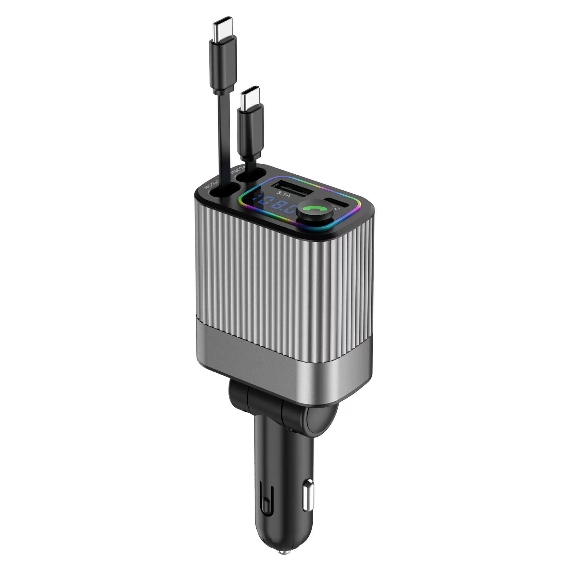 120W Car Bluetooth Cigarette Lighter Fast Charger Head with Fast Charging Cable Lossless Sound Quality 5.4 Four-in-One Retractable Cable
