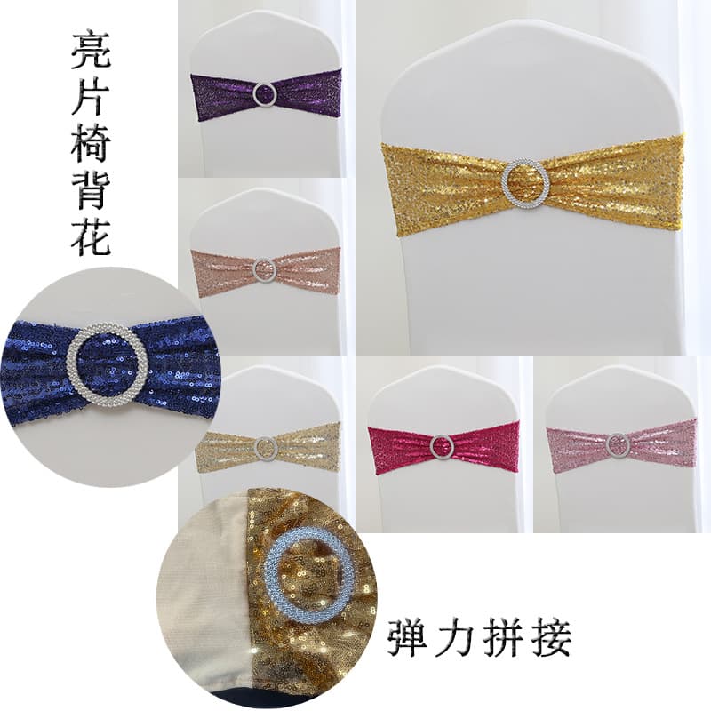 Sequined tie, Instagram-style pre-tied elastic bow back flower, hotel wedding chair decoration wholesale
