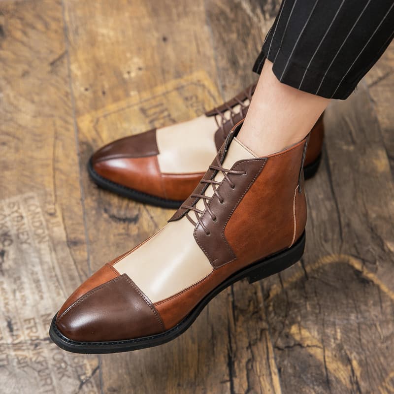 Leather Cross-border European and American Large Size Stitched Boots Men's British Fashion Runway Boots Mens shoes