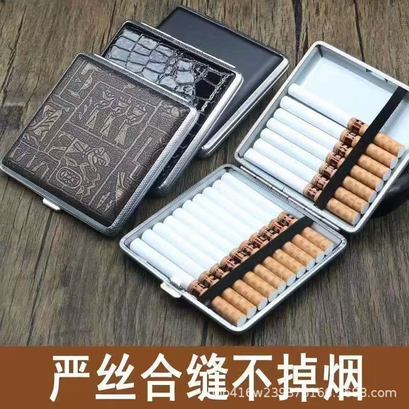 Leather Cigarette Case in Stock, 20-Cigarette Capacity, Flip-Open Design with Closure Strap, Men's Cigarette Storage Box, Individual Packaging, Windproof Cigarette Case