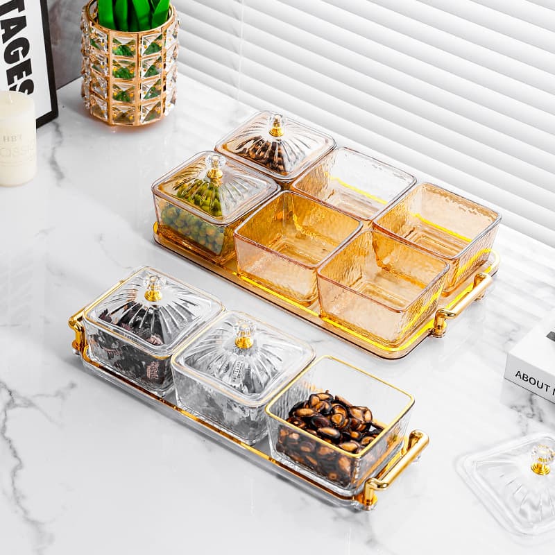 Fruit Tray Coffee Table Snack Serving Dish for Nuts, Candies, Tea Snacks, Glass Snack Plate Storage Box Design