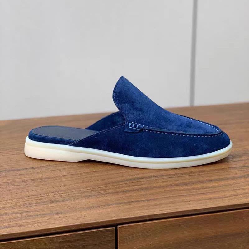 Summer Slow Walking Shoes Toe-Cover Flat Sandals Half Slippers Men's Slip-On Export Style Large Size Genuine Leather Slippers