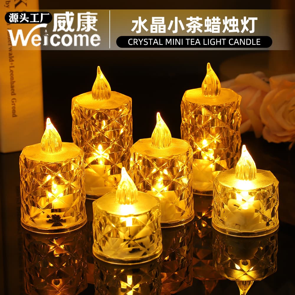 Small tea light LED candle lamp, transparent crystal birthday proposal decoration ambiance light, factory direct sales