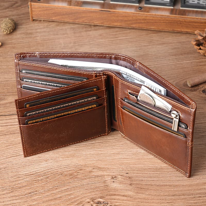 Cross-border trend genuine leather men's trendy short wallet crazy horse leather niche design wallet men's small wallet