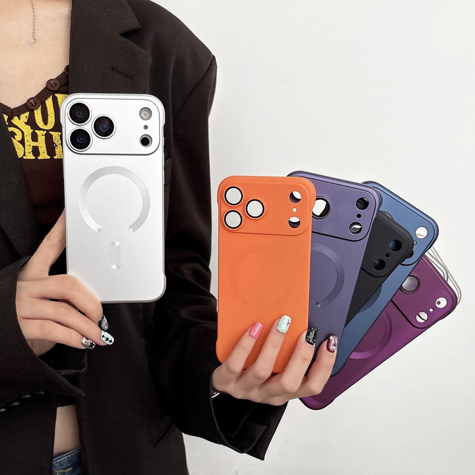Ultra-Thin Frosted Metallic Paint Phone Case for iPhone 17 Pro Max, Frameless Magnetic Phone Case for Apple 16
