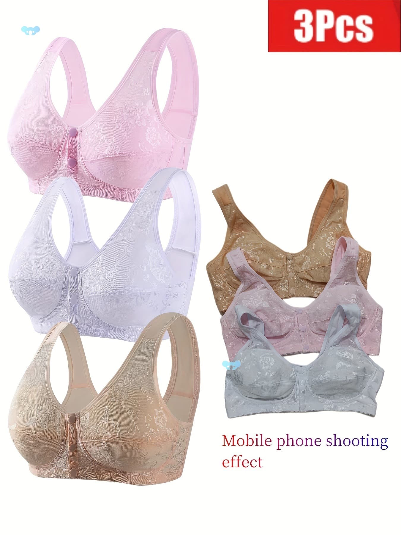 3-Pack Elegant Lace Front-Closure Wireless Bralettes for Women